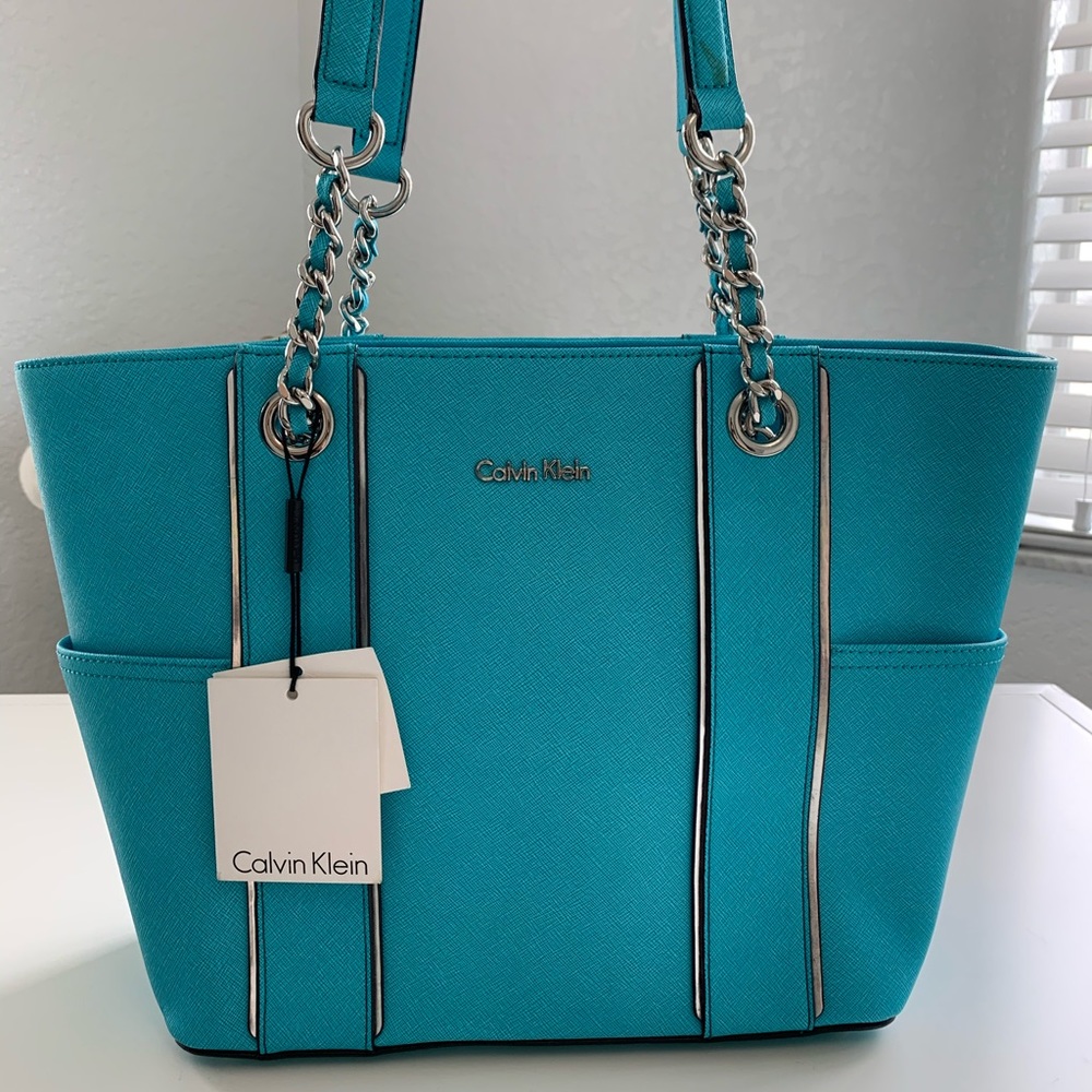 ❗️SOLD❗️Calvin Klein Turquoise Saffiano Tote